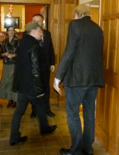 Bono makes his way for a private chat about chess and politics with Garry Kasparov in the Clarence Hotel, Dublin