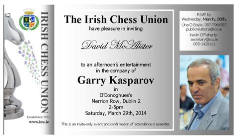 Garry Kasparov's visit to Ireland - Invite for reception in O'Donoghues