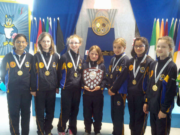 Roscommon, winners of the U12 Community Games in Athlone: Dania Dail (11), Alisha Kerr (11), Emily Feeley (11), Hannah Kerr (10), captain, Mikayla Martin (10), Jullya Rodrigues (11) and Lisa Kennedy (9)