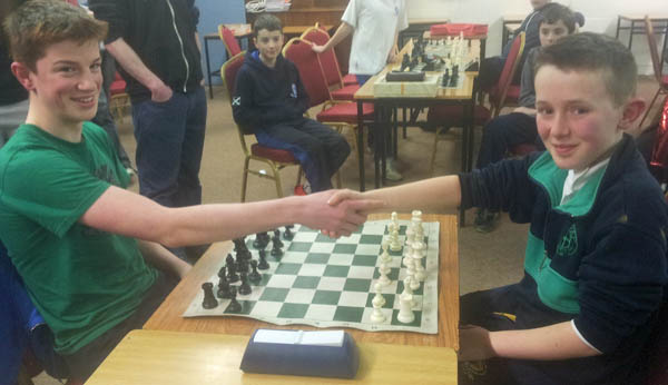 Conor O'Donnell (left), winner of the St Benildus Charity Blitz playing Fiachra Scallan in the final