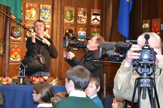 Camera Crews in the Mansion House for Comórtas Fichille Cúige Laighean 2014 (during Garry Kasparov's visit to Ireland).