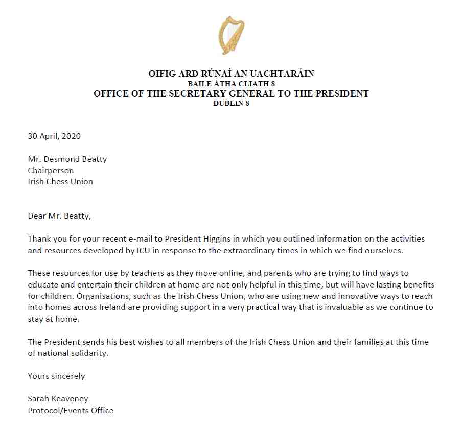 From the OFFICE OF THE SECRETARY GENERAL TO THE PRESIDENT