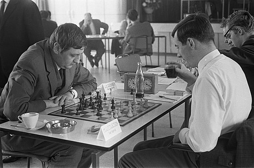 Michael Littleton playing against Jan Donner in the 1966 Zonal Tournament in The Hague.