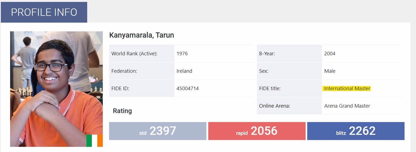 Tarun Kanyamarala - IM Title